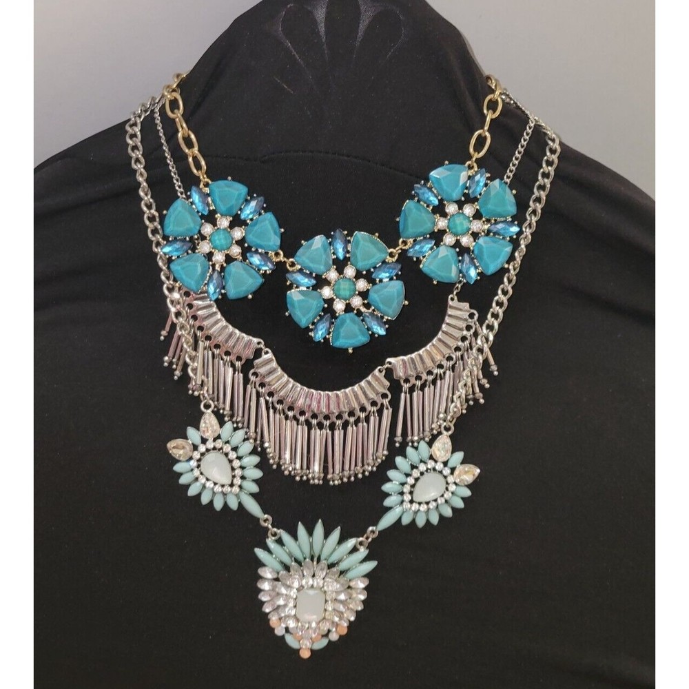 Lot 3 Modern Boutique Collar Rhinestone Statement Necklace Fringe Faux Stones